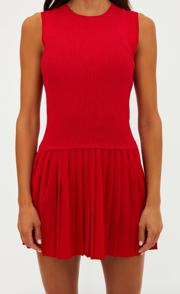 red active dress with a pleat