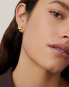 mini gold woven square earring