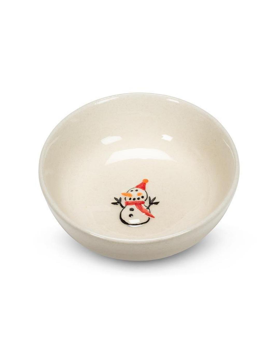 mini bowl with snowman in the bottom