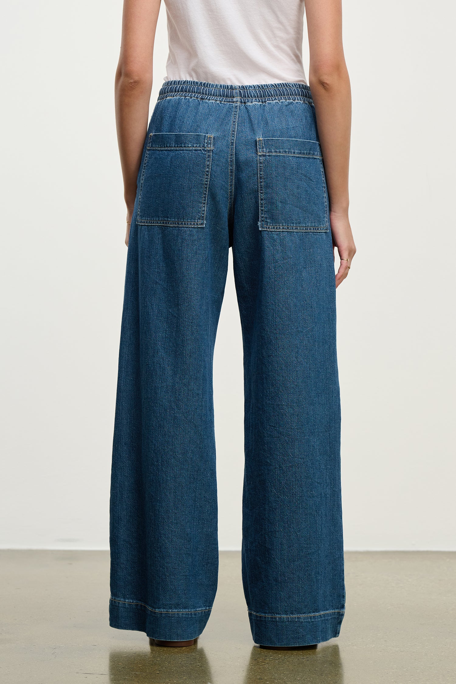 blue wide leg jeans with elastic waist