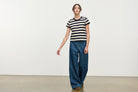 blue wide leg jeans with elastic waist