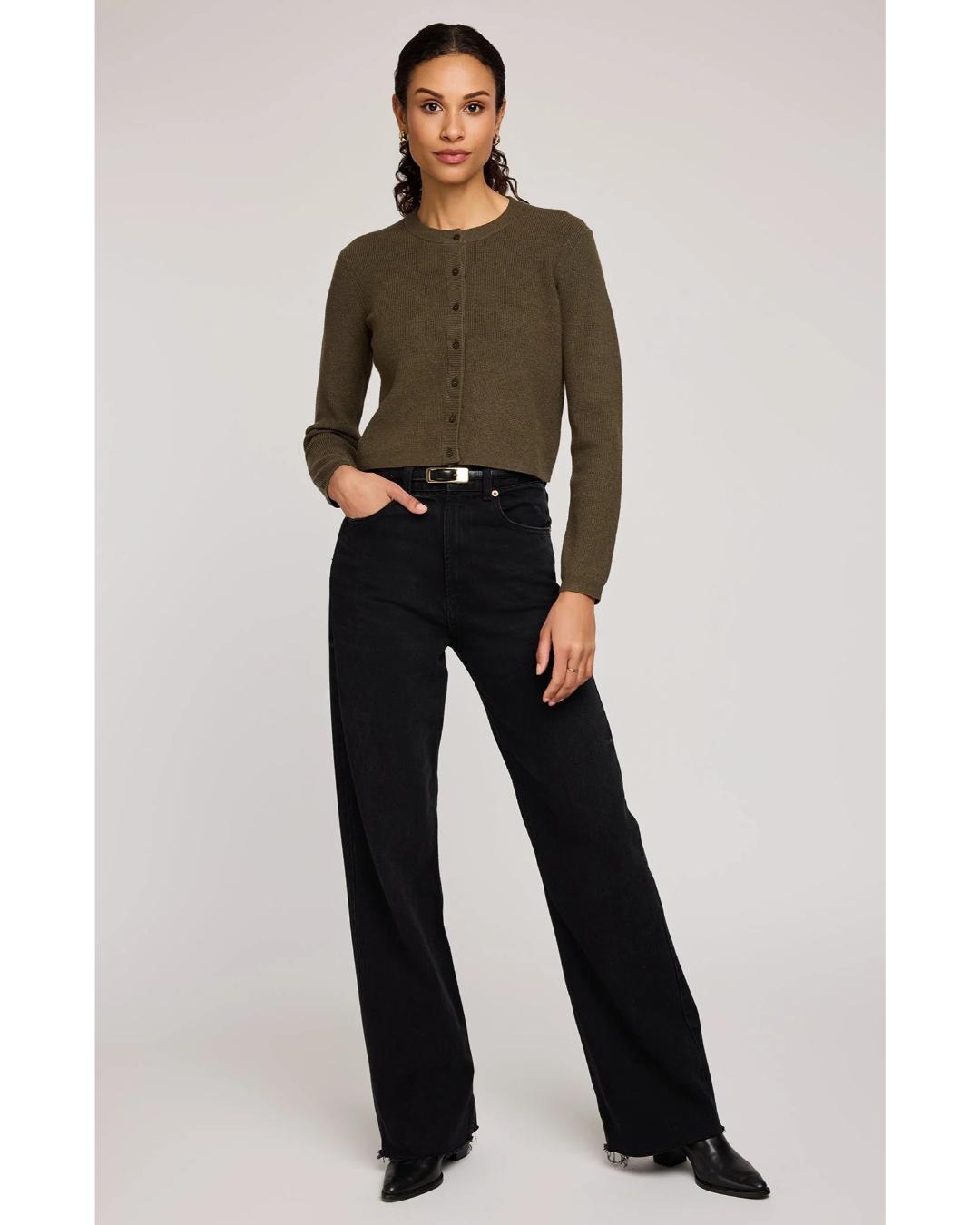 olive green crop cardigan