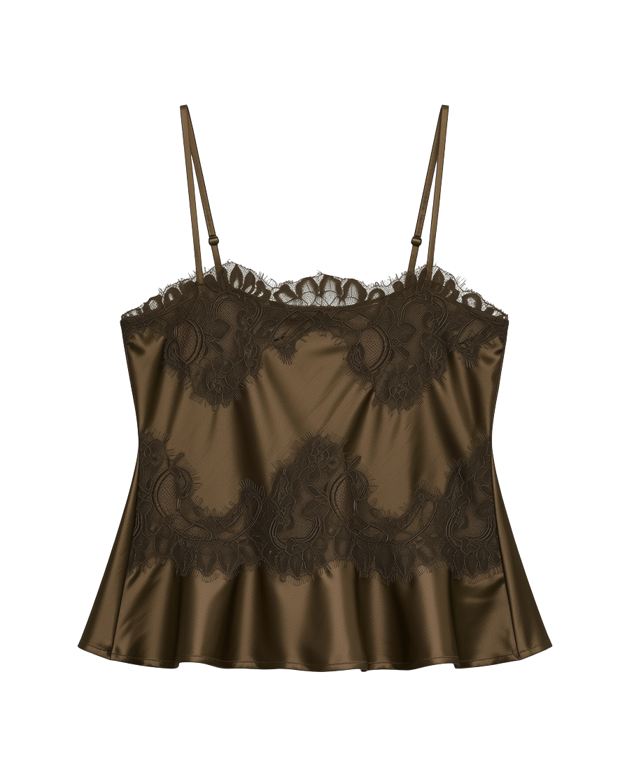 brown cami tank with lace 