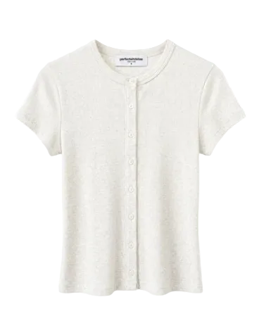 button top ribbed t-shirt in a light beige