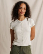 button top ribbed t-shirt in a light beige