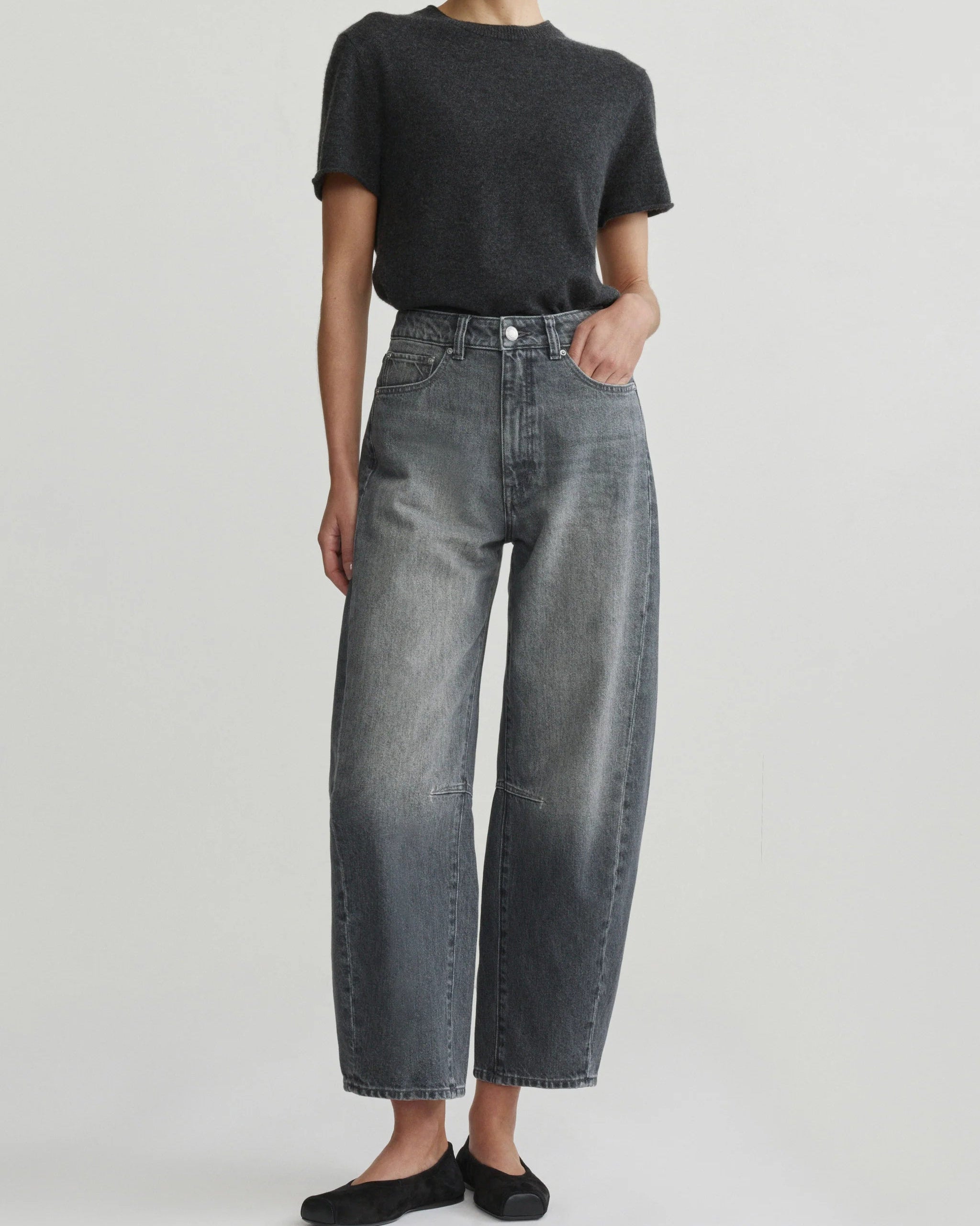 barrel denim pant in grey