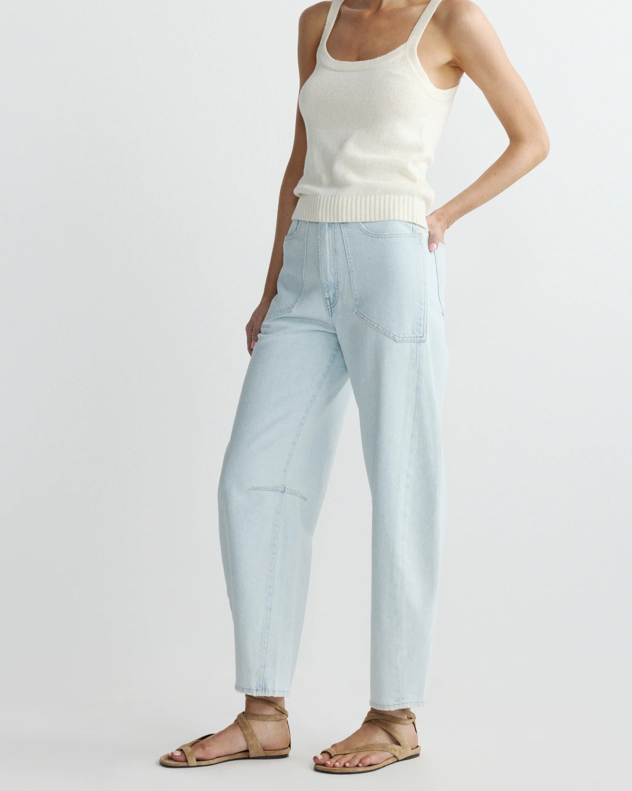 light wash barrel jean