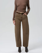 brown curve leg denim pant