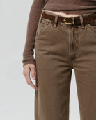 brown curve leg denim pant