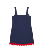 navy activewear dress with red and white on the bottom