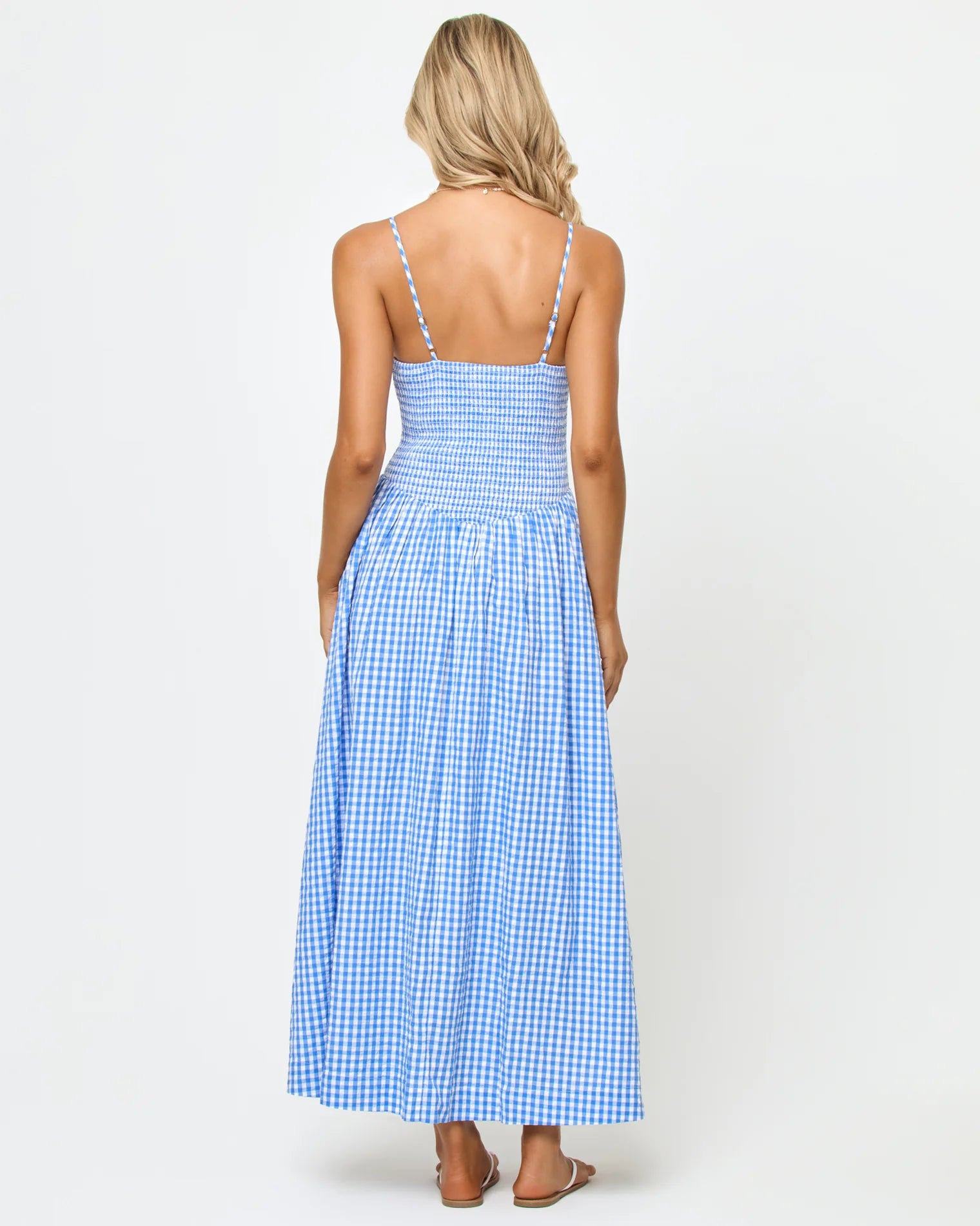 midi dress in blue gingham