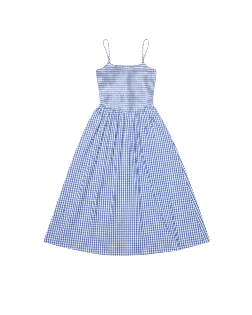 midi dress in blue gingham
