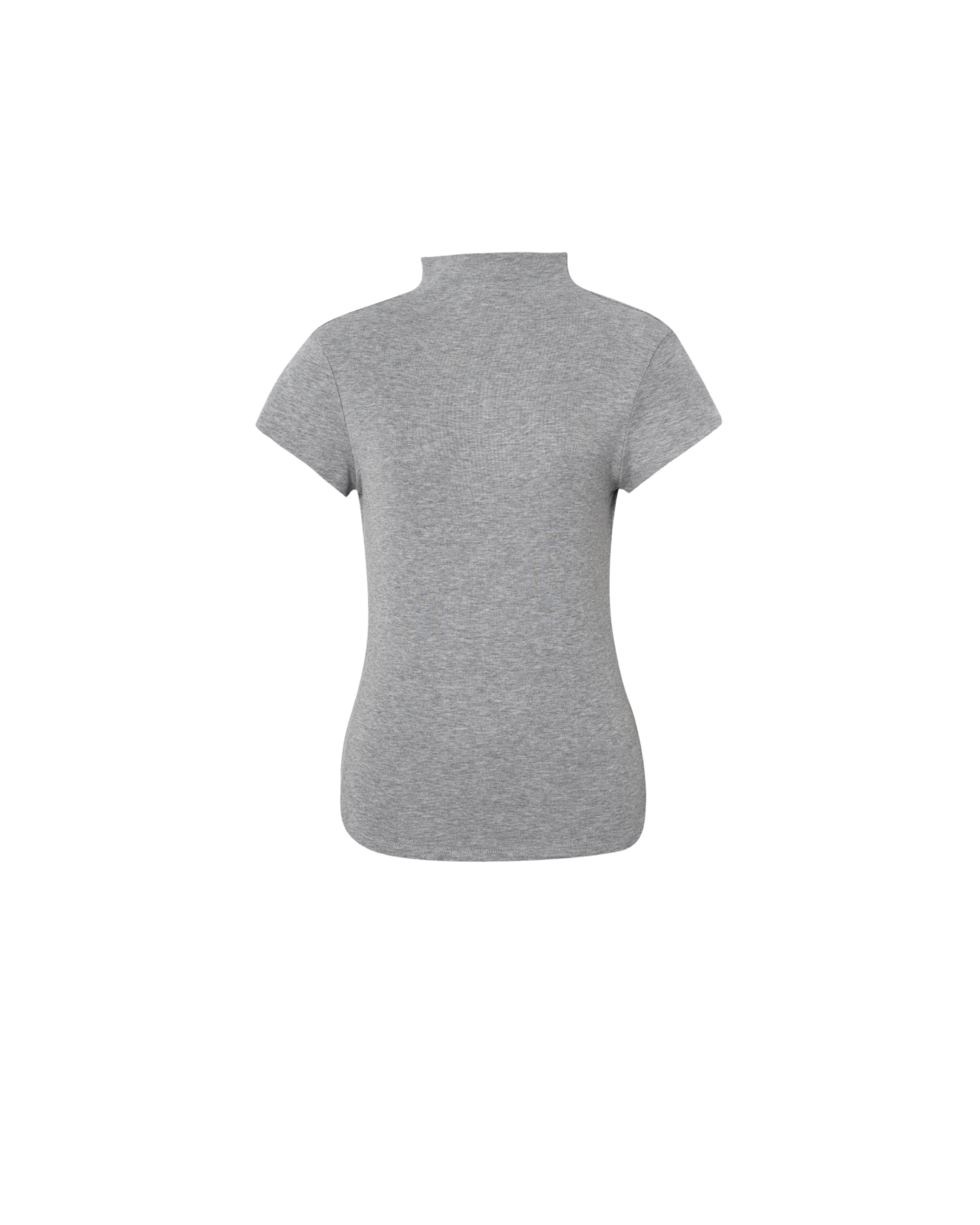 short sleeve t-shirt with a mock neck in grey