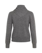 grey cardigan with a scarf attached over the shoulders 