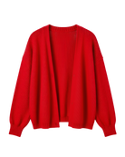 red knit open cardigan