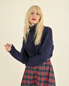 Molly Bracken Chunky Turtleneck Sweater in Navy Blue