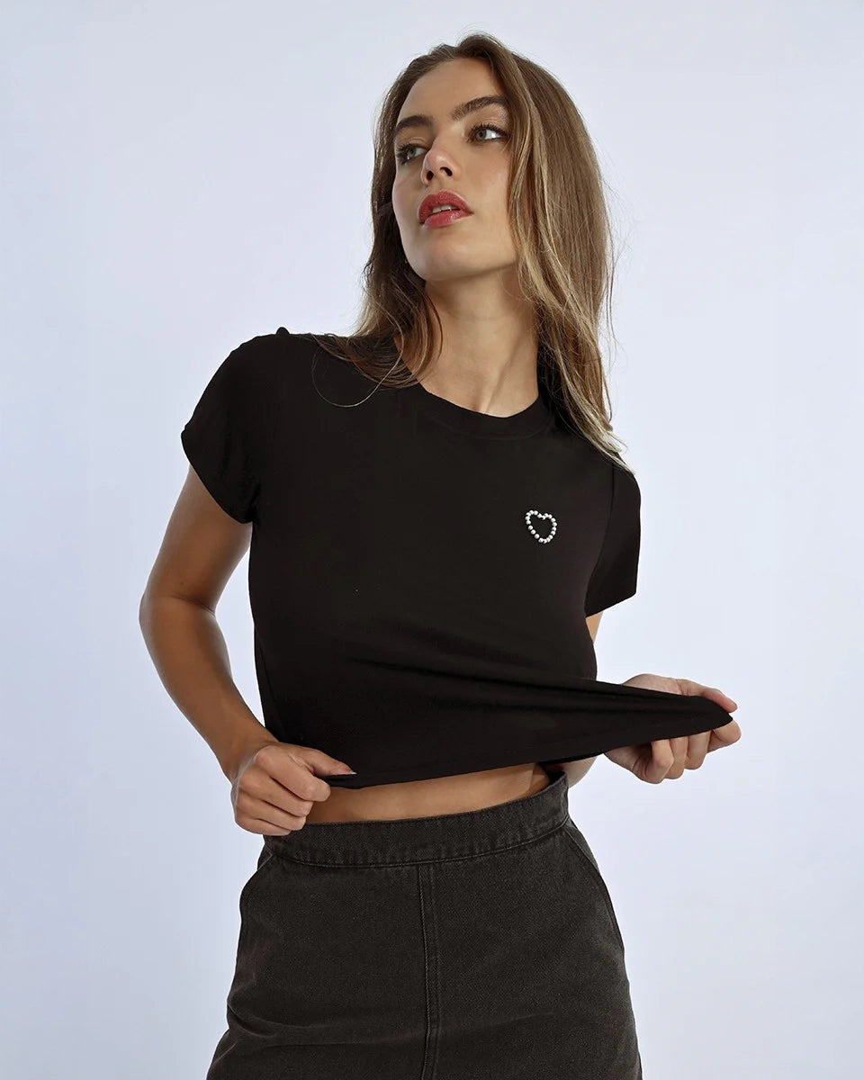 Molly Bracken T-Shirt wit Beaded Heart in Black