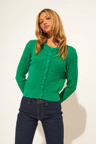 green cable knit cardigan