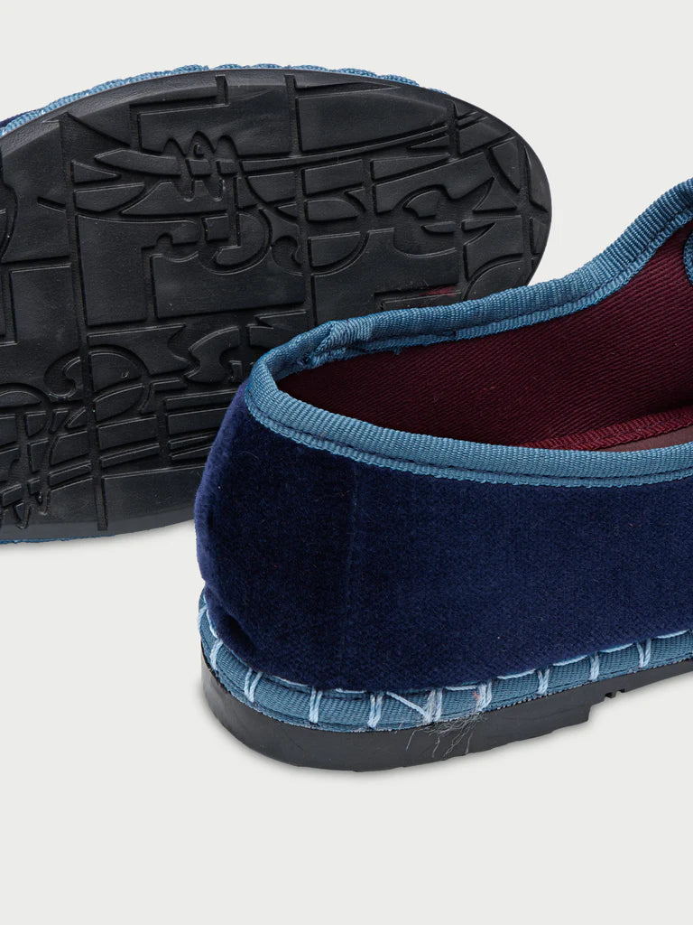 blue velvet mary jane flat shoe