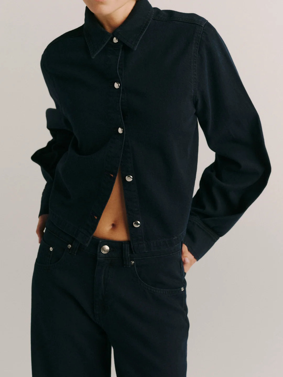 button up dark navy shirt with a collar
