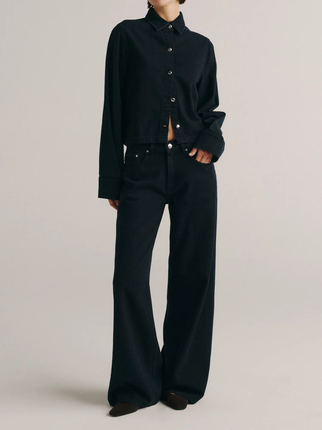 button up dark navy shirt with a collar