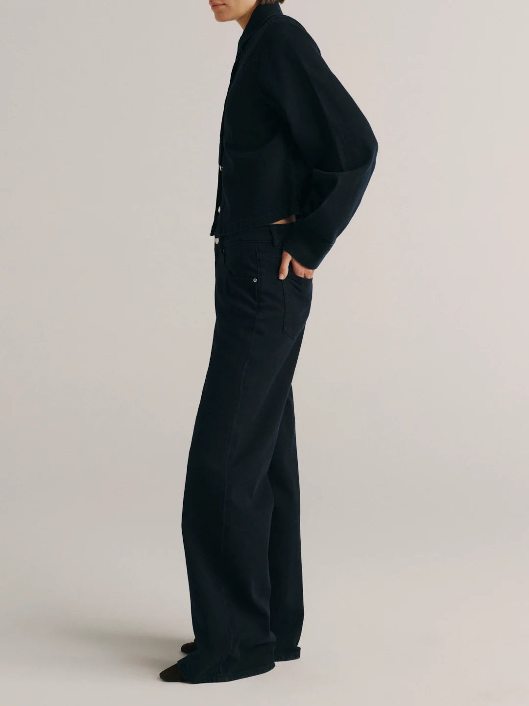 button up dark navy shirt with a collar