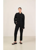 cropped black jacket with collar and pockets on chest