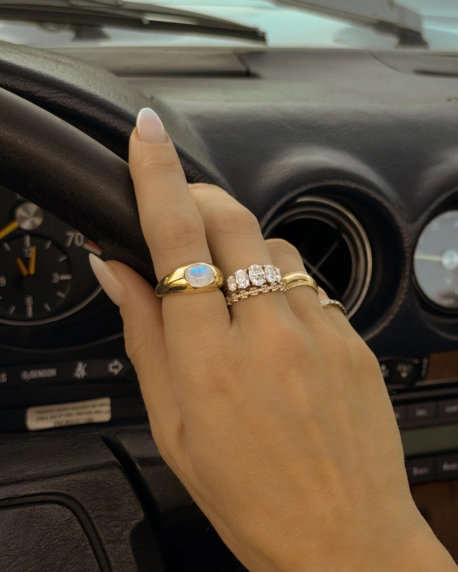 chunky gold ring with moonstone in the middle