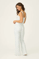tank top and pant pj set in white with blue floral print