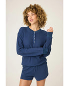 lounge waffle shirt in navy with four buttons down half the shirt