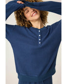 lounge waffle shirt in navy with four buttons down half the shirt