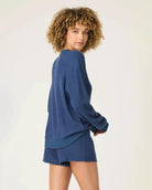 lounge waffle shirt in navy with four buttons down half the shirt