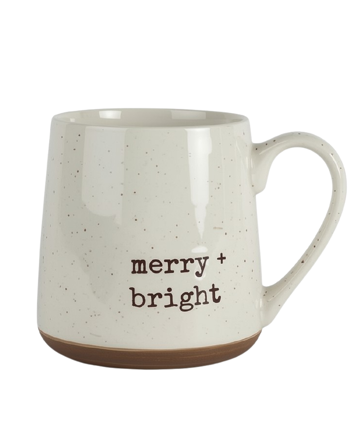white mug with text merry and bright