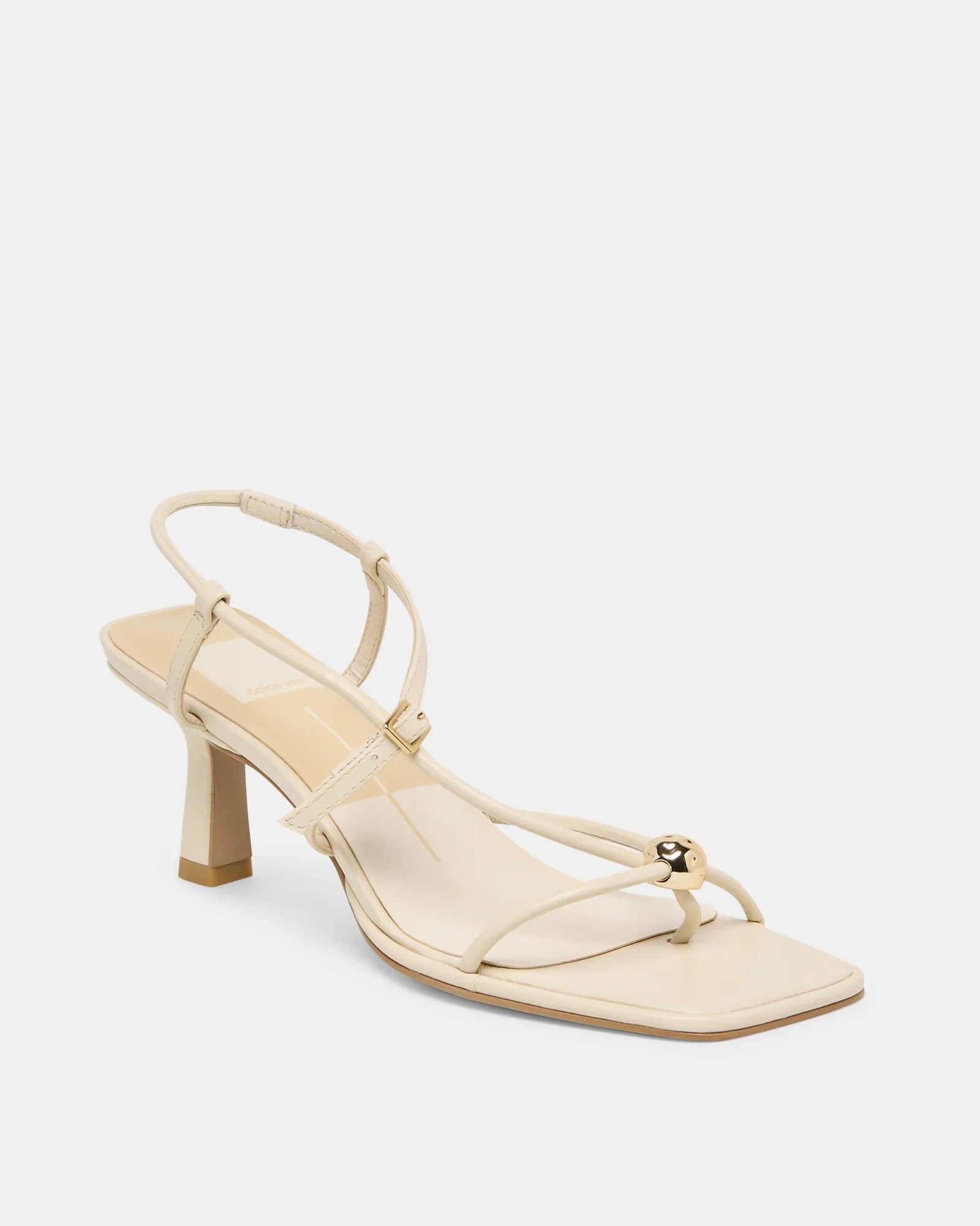 cream leather strappy low heel