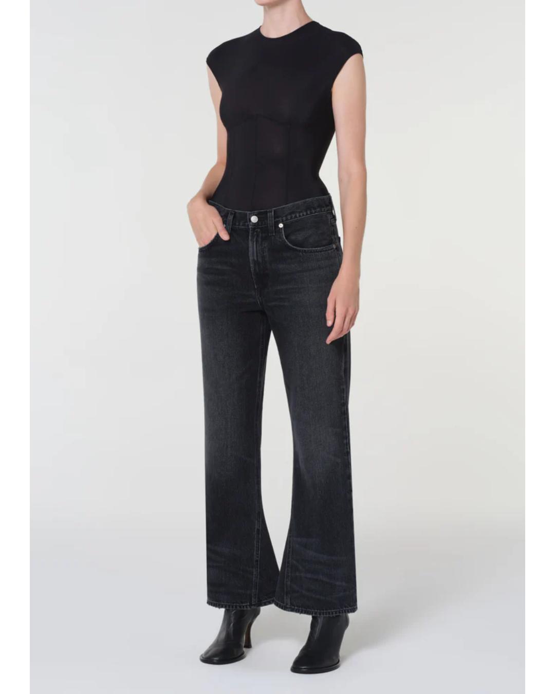 black bodysuit with a corset design