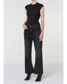black bodysuit with a corset design