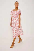 midi dress in red and white