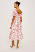 midi dress in red and white