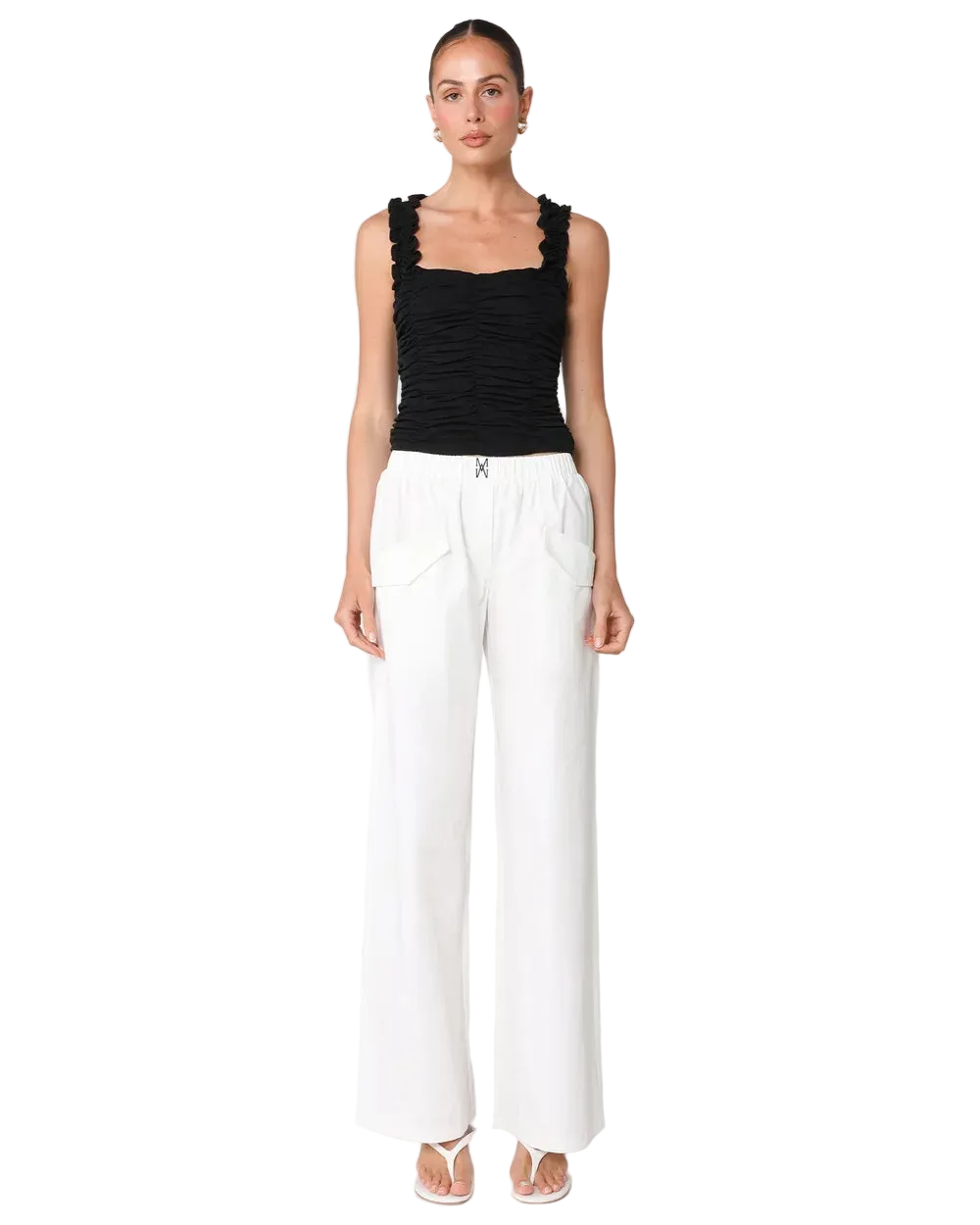 white wide leg pant with low pockets