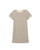 terry short sleeve dress in cream and brown stripe