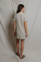 terry short sleeve dress in cream and brown stripe