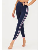navy leggings with pink and white stripe