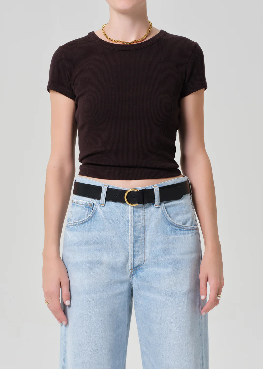 short sleeve ribbed brown t-shirt
