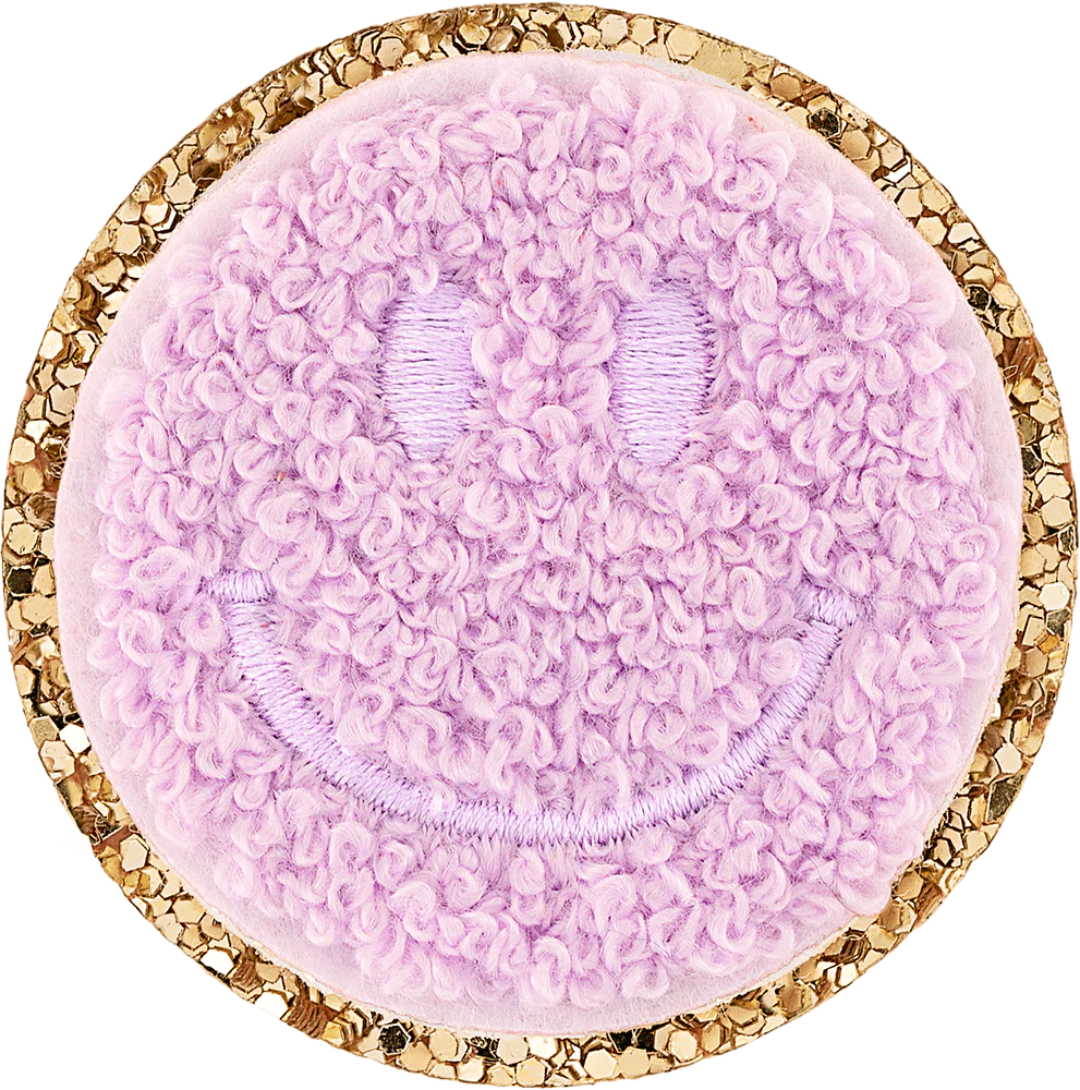 Lilac Mini Glitter Varsity Smiley Face Patch
