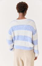 crop stripe sweater in grey and blue