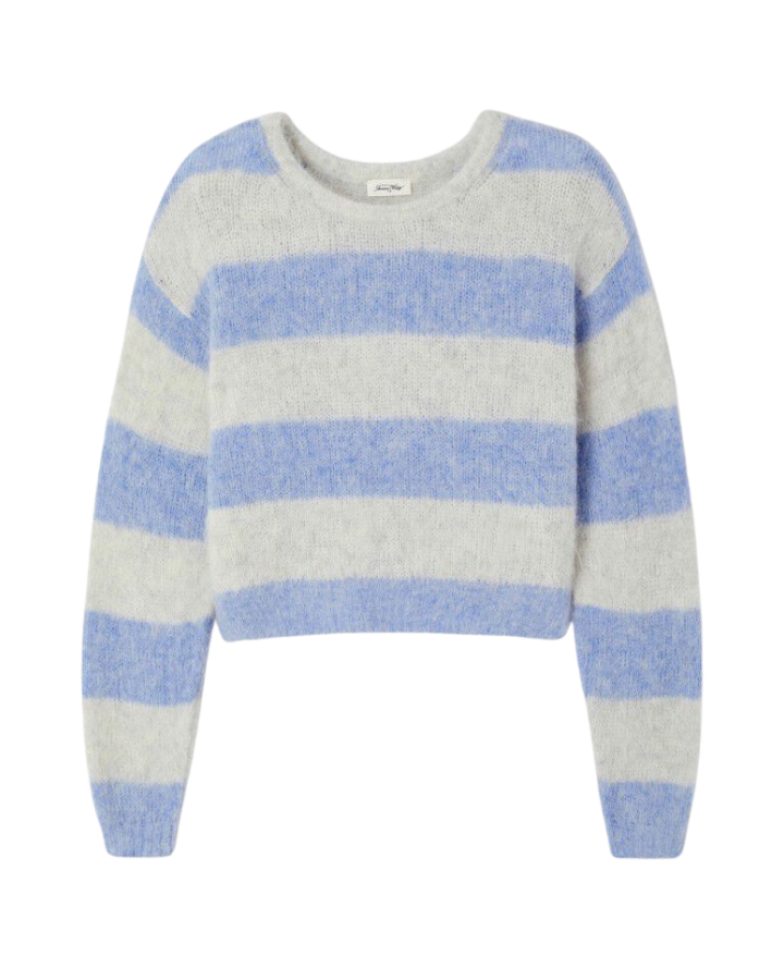 crop stripe sweater in grey and blue