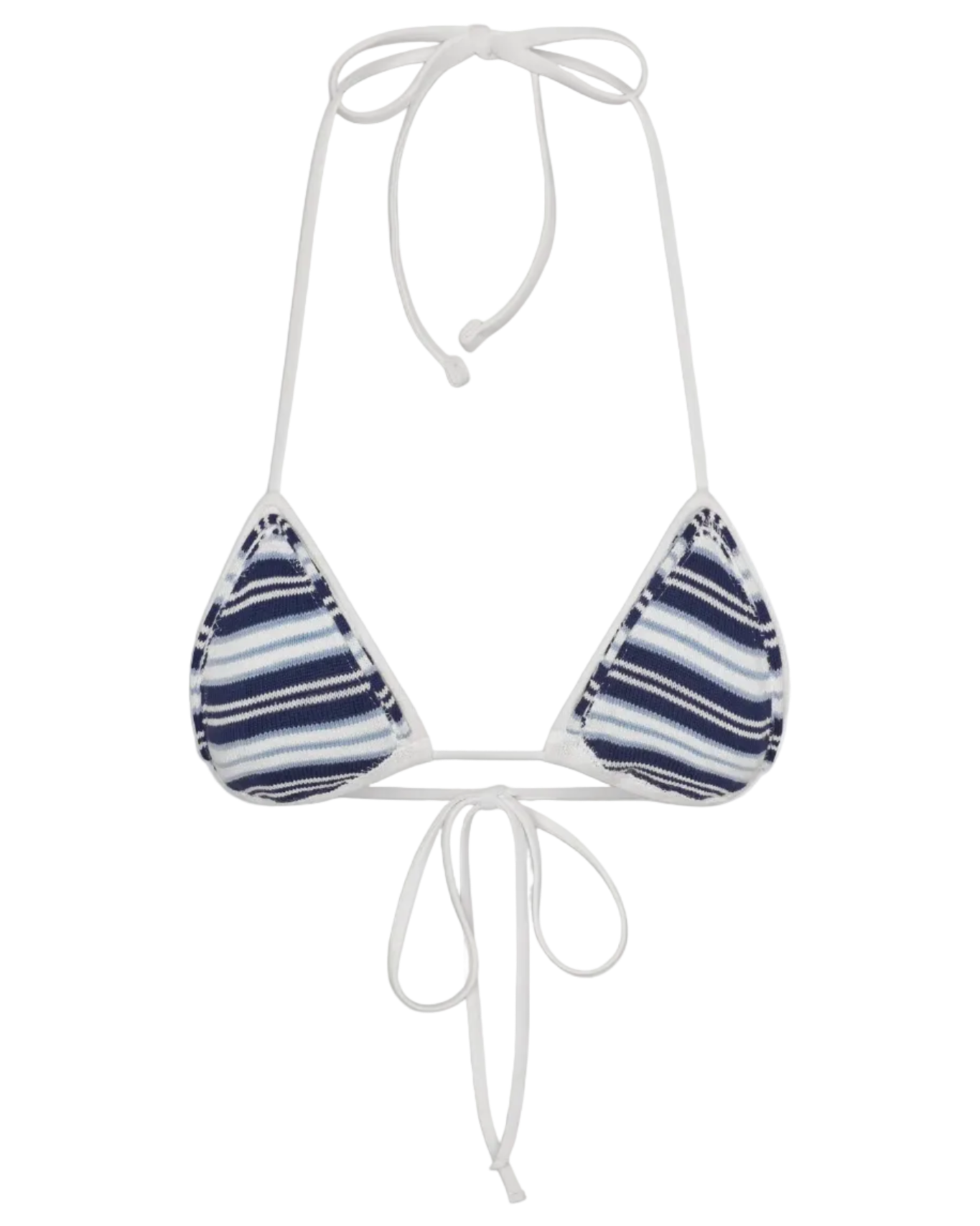 triangle bikini top with blue and white stripes