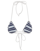 triangle bikini top with blue and white stripes