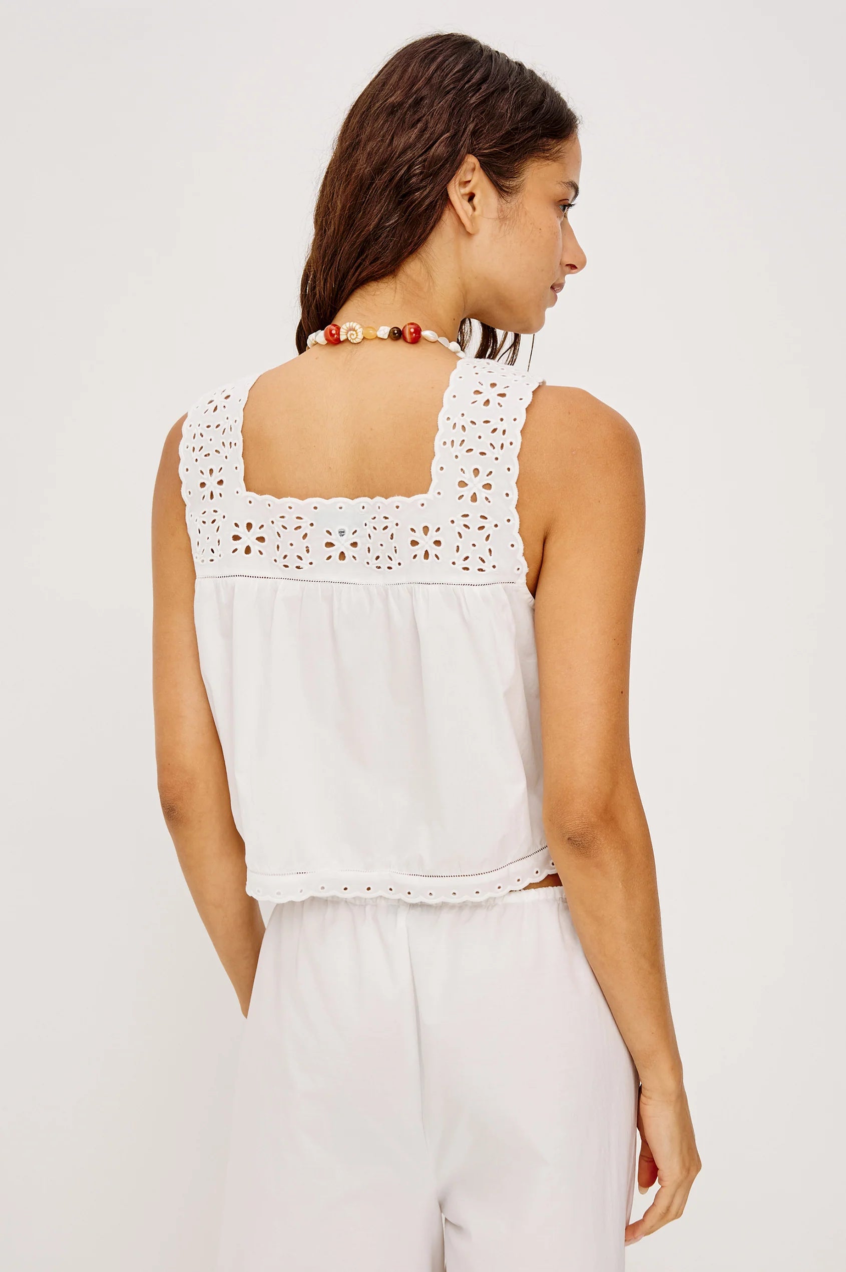 white tank top with eyelet details