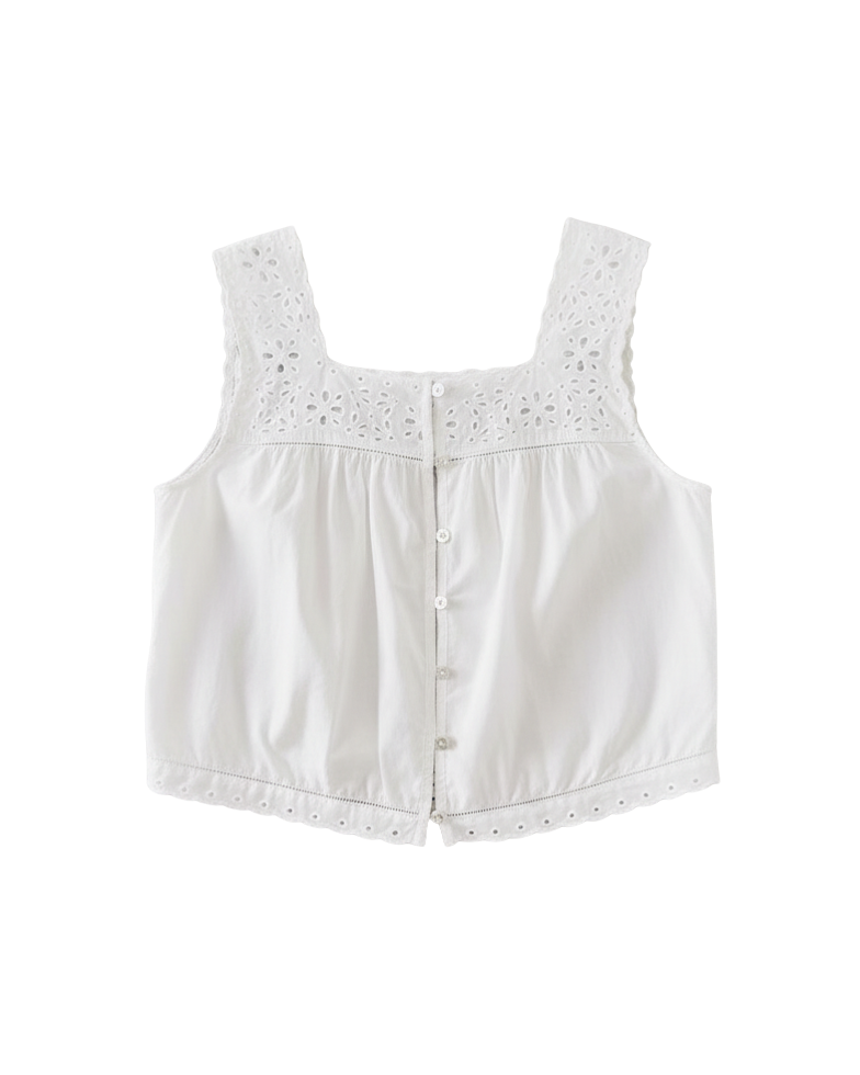 white tank top with eyelet details